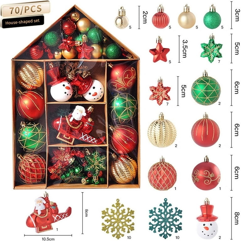 Christmas Ornament Set: 70-Piece Blue & Silver with Glittered Star Shapes