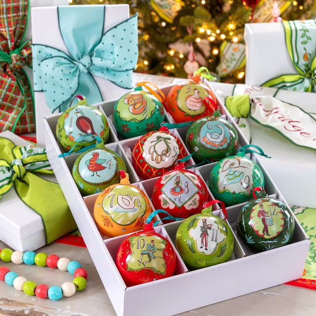 Christmas Ornament Set: Clear Glass Construction, Gift Boxed, Farmhouse