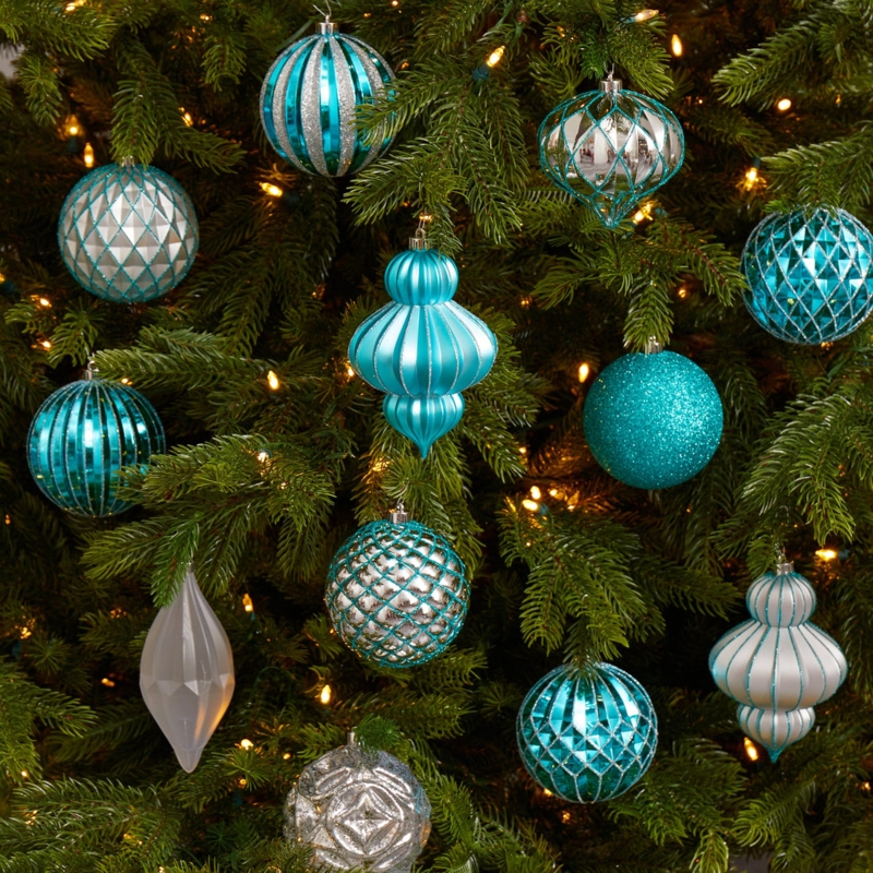 Christmas Ornament Set: Cobalt Blue, White Mixed Patterns, Frosted