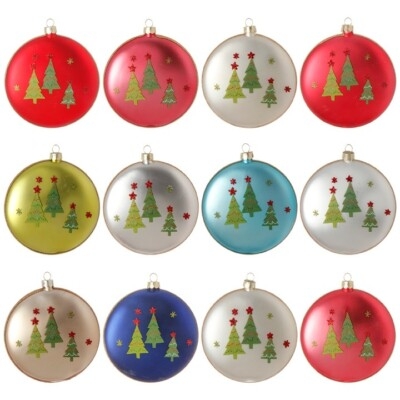 Christmas Ornament Set: Glass Disc Silhouette, White on Clear Design