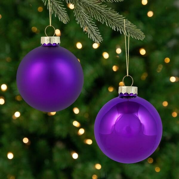 Christmas Ornament Set Grape Purple Glass Matte Glossy Gold Caps