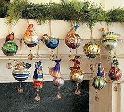 Christmas Ornament Set: Mercury Glass Finish, Etched Icons, Vintage Style