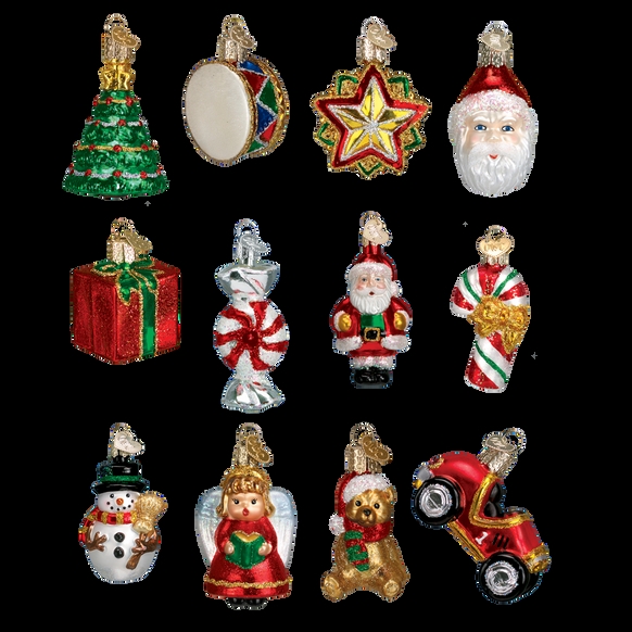 Christmas Ornament Set Miniature Figurative Shapes Boxed Twelve