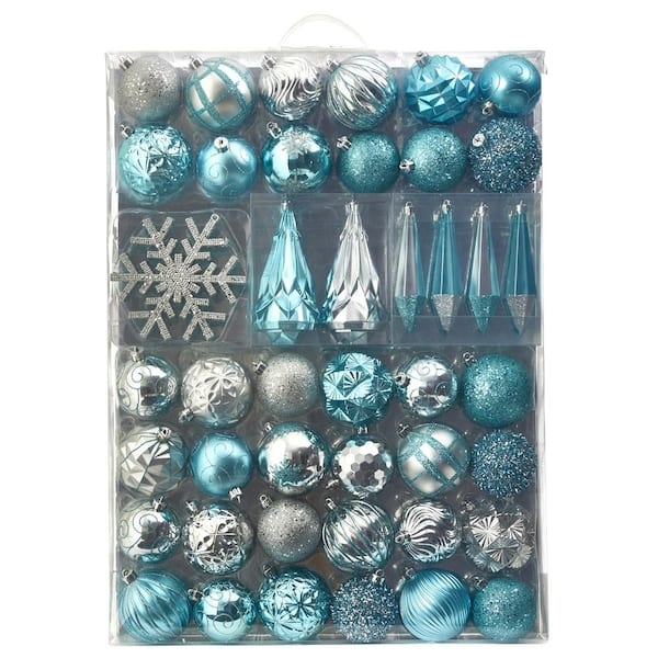 Christmas Ornament Set: Navy Blue & Silver with Glitter Snowflakes