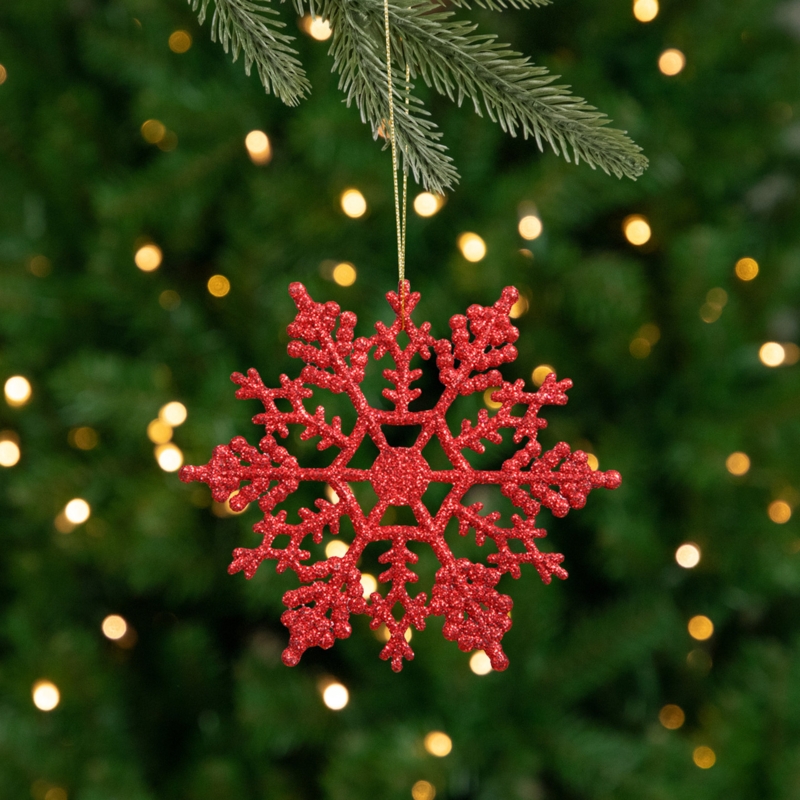 Christmas Ornament Set of 24 Vibrant Red Glitter Finish Festive Decor