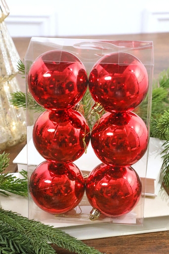 Christmas Ornament Set of 6 High Shine with Gold Caps