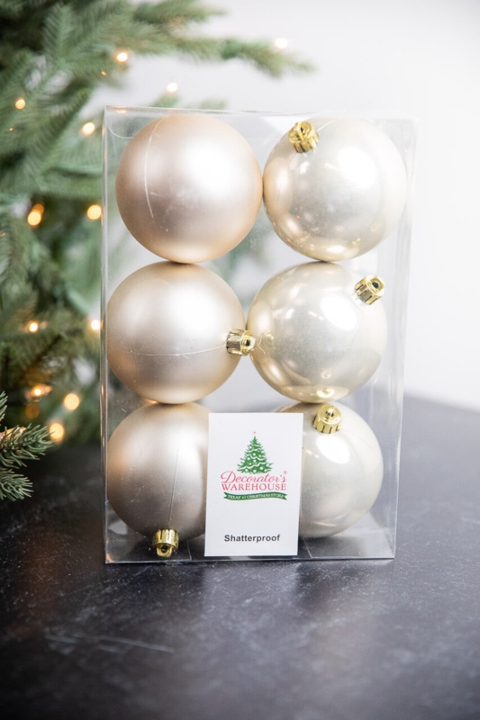 Christmas Ornament: Set of 6 Pearl Tone Balls, Matte & Glossy Finishes