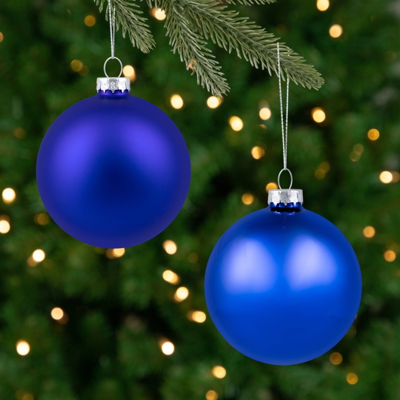 Christmas Ornament Set Royal Blue Glass Matte Glossy 9 Count