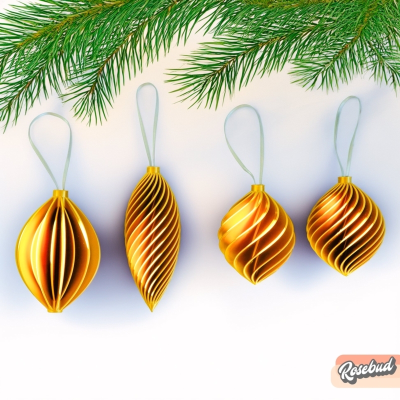 Christmas Ornament Set Sculptural Ridges Matte Earthy Palette