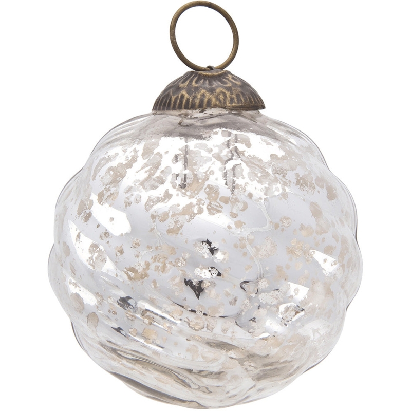 Christmas Ornament Silver Pearl Finish Mercury Glass Swirled Antique Cap