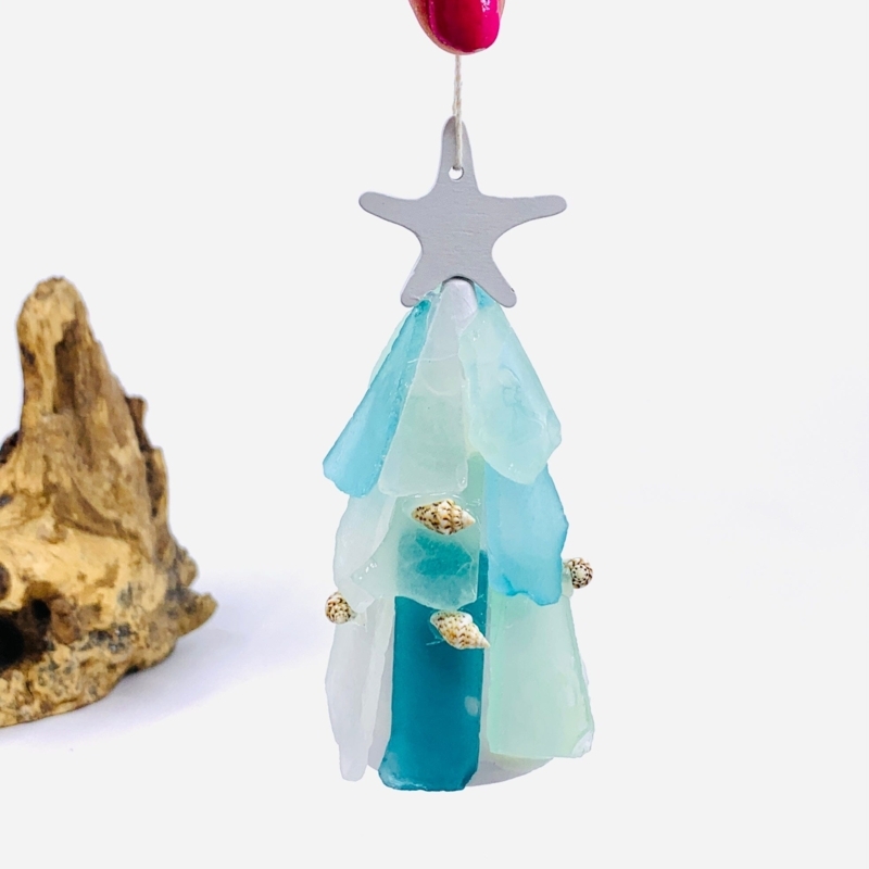 Christmas Ornament Stacked Sea Glass Copper Wire Core Coastal Holiday
