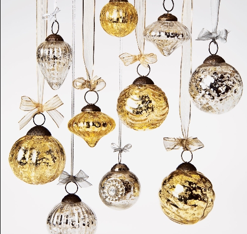 Christmas Ornament Swirled Texture Mercury Glass Silver Finish