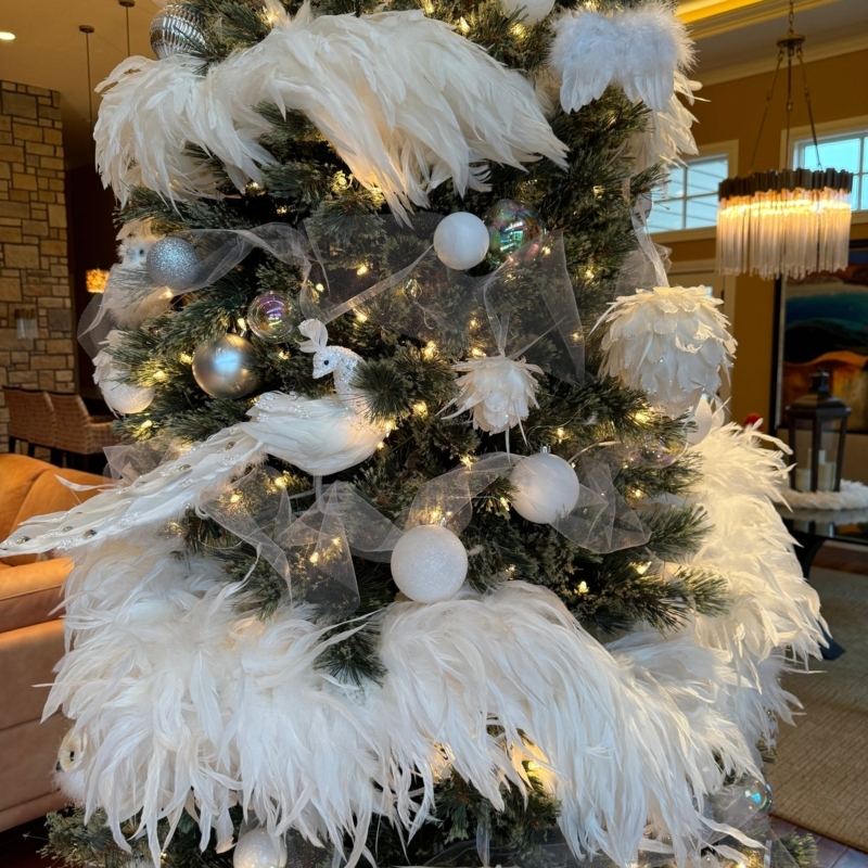 Christmas Ornament: Textured White Feather Ball for Winter Theme