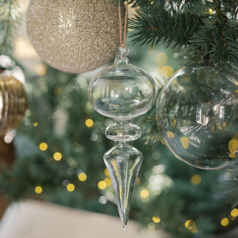 Christmas Ornament Transparent Glass Sphere Polished Cap Minimalist Decor