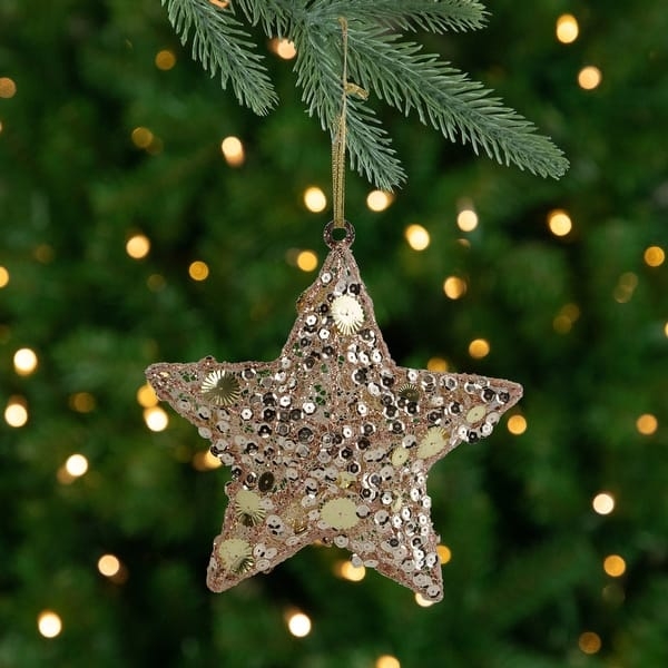 Christmas Ornament Tri Color Metallic Faceted Star Glam Modern Holiday