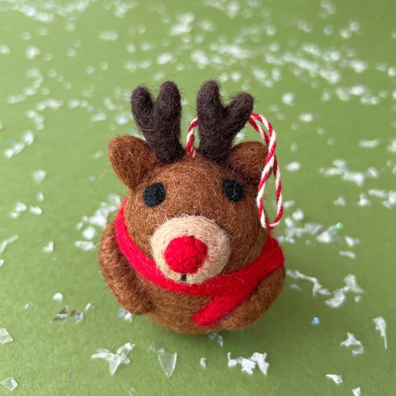 Christmas Ornament Tufted Wool Reindeer for Boho Christmas Tree Decor