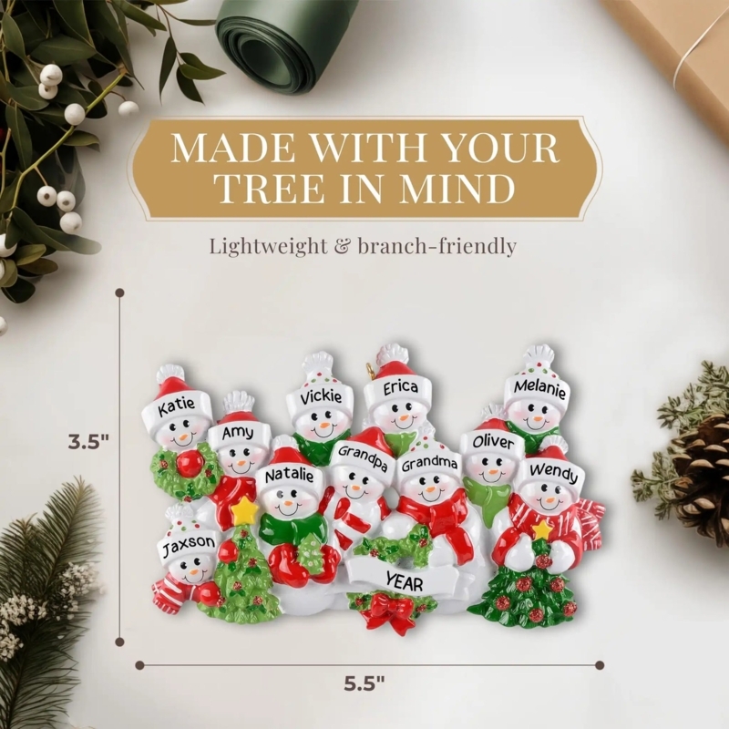 Christmas Ornament: White Glitter Snowman Family with Top Hats.
