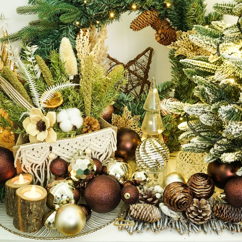 Christmas Ornaments: 24-Piece Brown & Champagne Tonal Color Palette