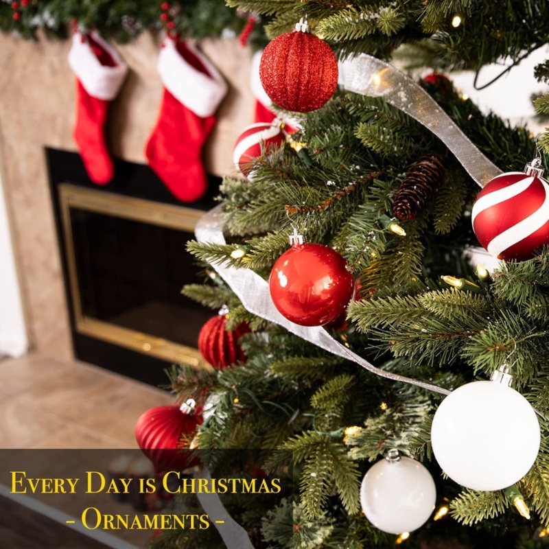 Christmas Ornaments: 35-Piece Classic Red & White with Varied Patterns