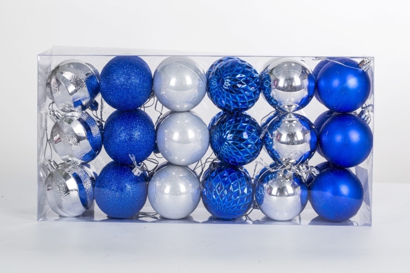 Christmas Ornaments: 36-Pack Royal Blue & Silver with Mixed Textures
