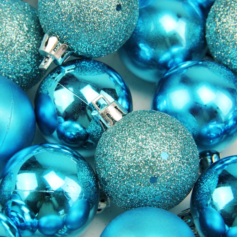 Christmas Ornaments: 96-Piece Turquoise Blue Set with Four Finishes