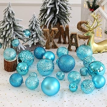 Christmas Ornaments Baby Blue Shatterproof Set Mixed Swirl Finishes