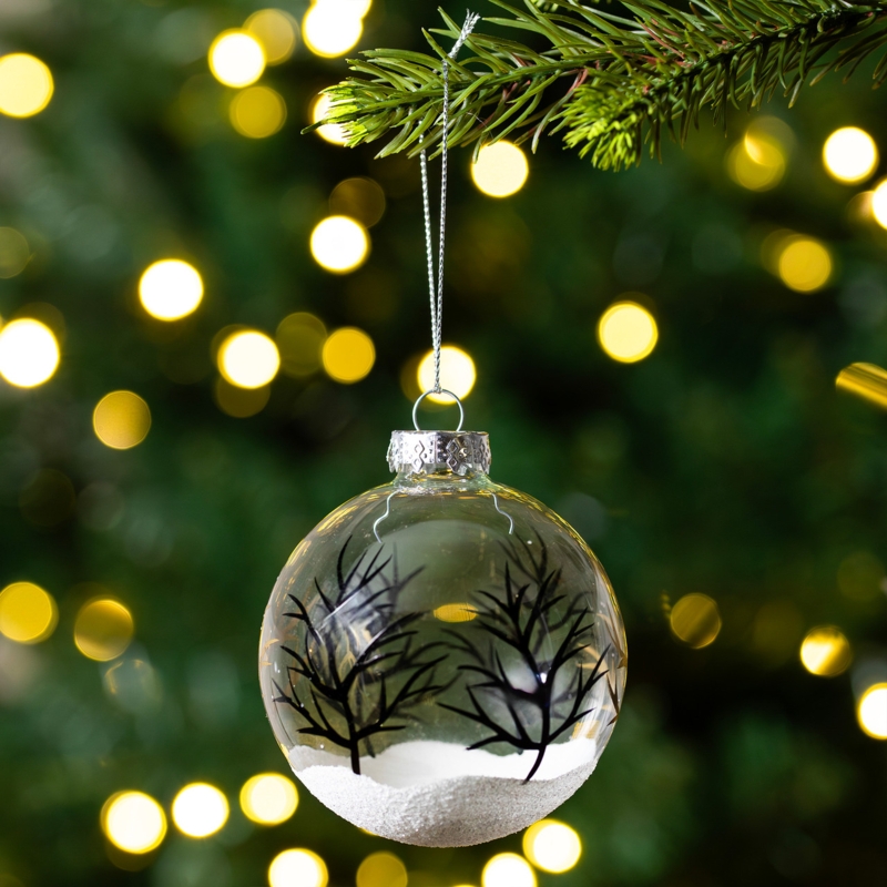 Christmas Ornaments Frosted Glass Winter Tree Scene Rustic Holiday Decor