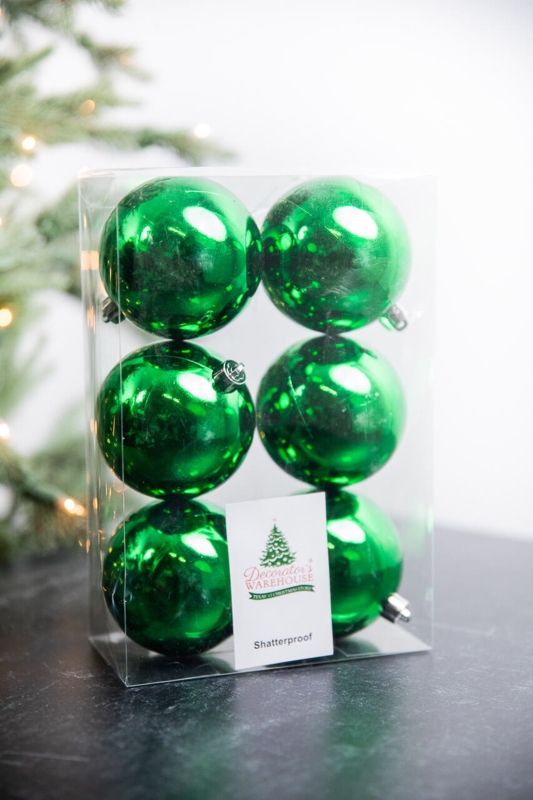 Christmas Ornaments: Glossy Holly Green Shatterproof Ball Set of 6