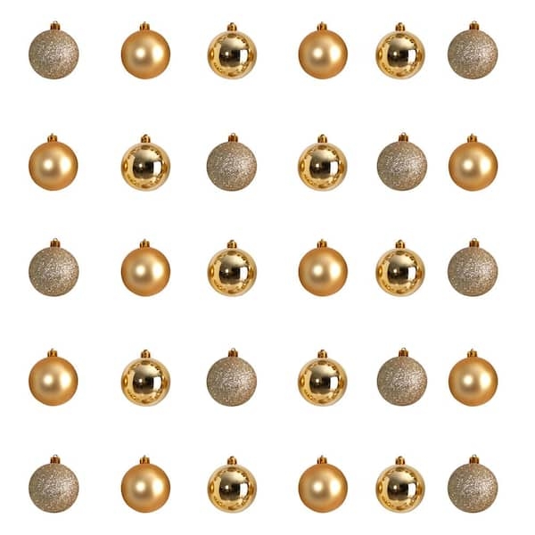 Christmas Ornaments Gold Shatterproof Mixed Finishes 30 Pack Storage