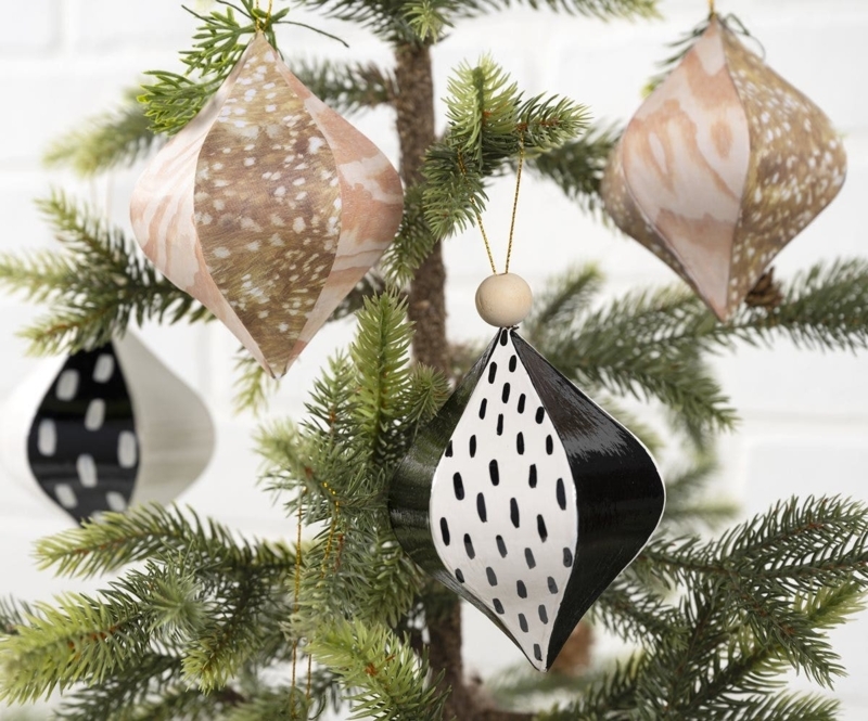 Christmas Ornaments Hand Painted Geometric Modern Navy Gold