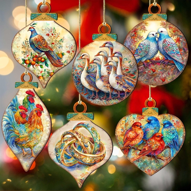 Christmas Ornaments: Handcrafted Appearance, Numbered Set, Folk Art Style