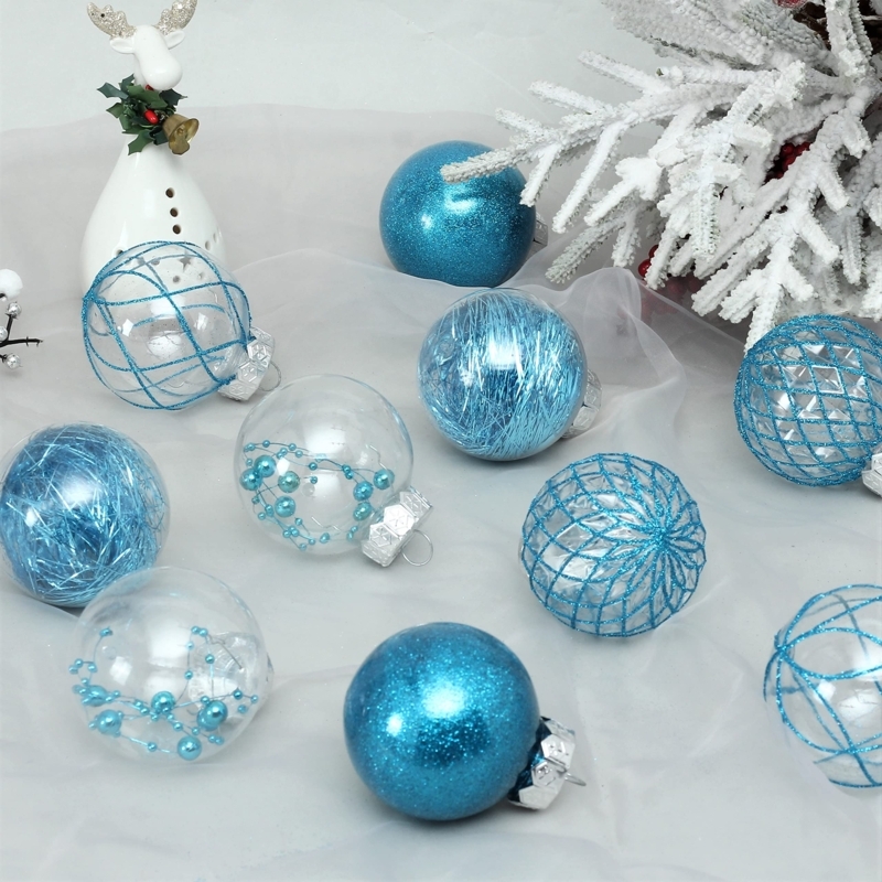 Christmas Ornaments Light Blue Clear Acrylic Faceted Texture Modern Glam