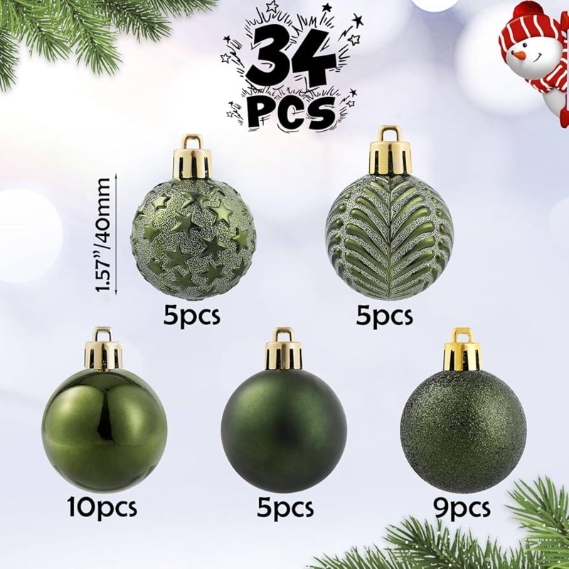 Christmas Ornaments: Mini Forest Green Set, Small Space Tree Decorations