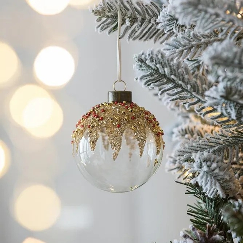 Christmas Ornaments Multicolor Variety Intricate Glitter Work Glass Set