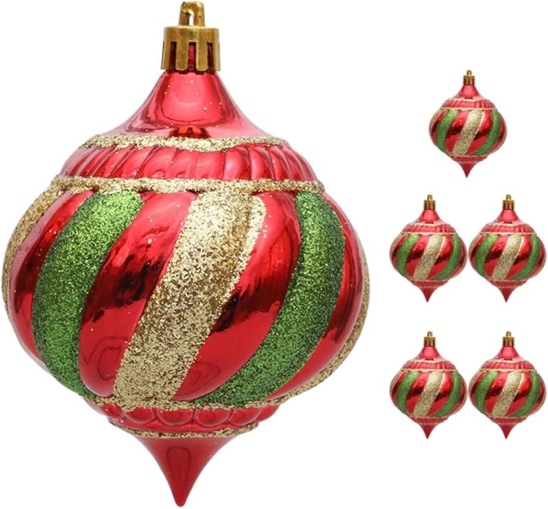 Christmas Ornaments Onion Shape Glitter Accents Red Gold Traditional Set