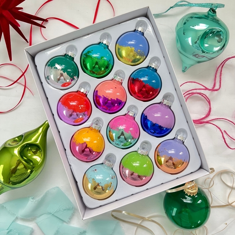 Christmas Ornaments Rainbow Gradient Antiqued Speckling Mercury Glass