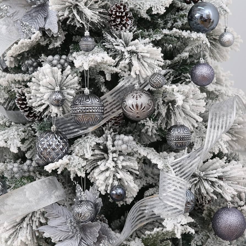 Christmas Ornaments: Textured Grey Set featuring Mixed Geometric Finishes