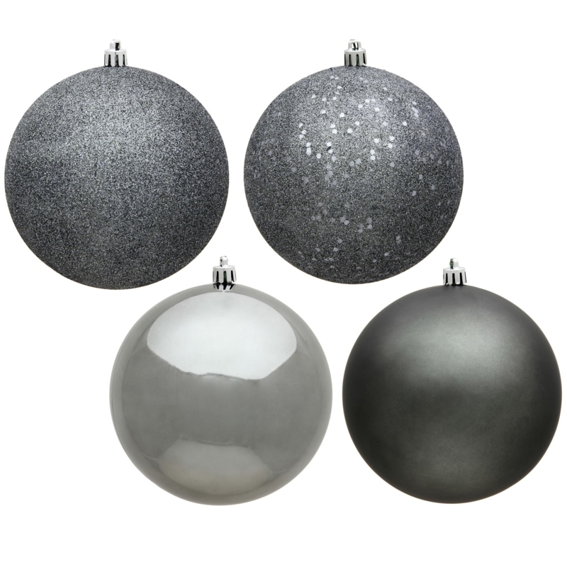 Christmas Ornaments: Tonal Gray Set featuring Sequined and Mixed Finishes