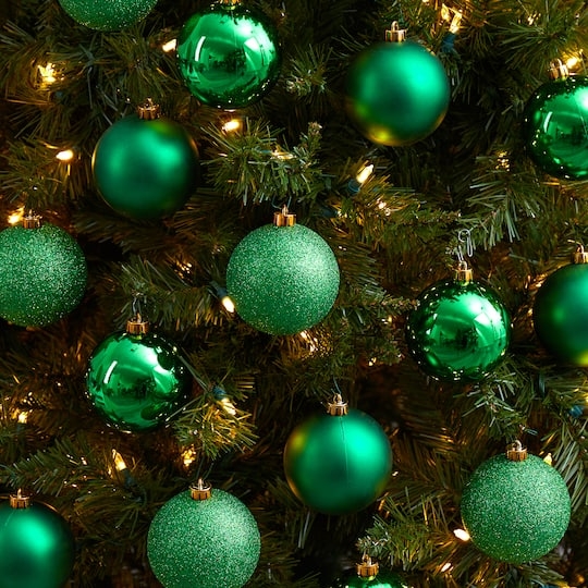 Christmas Ornaments: Tonal Green Set, Mixed Finishes for Traditional Decor