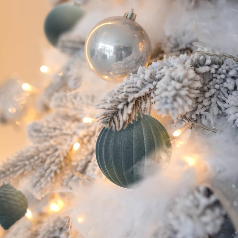 Christmas Ornaments: Velvet Flocked Styling with Gold Caps Minimalist Decor