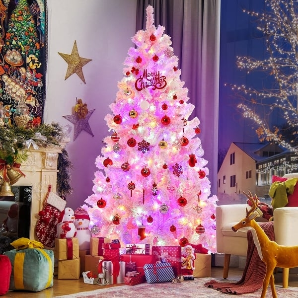 Christmas Tree: 6Ft Vibrant Pink Artificial, Pre-Lit Multi-Color LED Lights