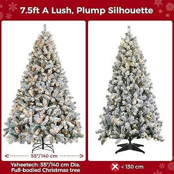 Christmas Tree 7.5ft Height Snow Flocked Warm White Lights Lush Tips