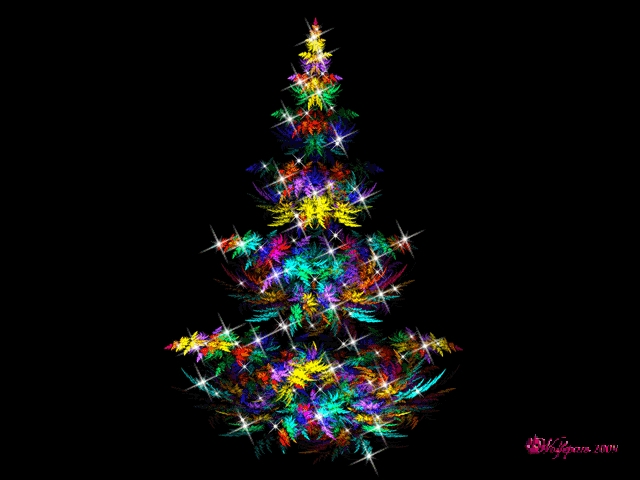 Christmas Tree, Abstract Fractal Design with Luminous Gold and Red Glow