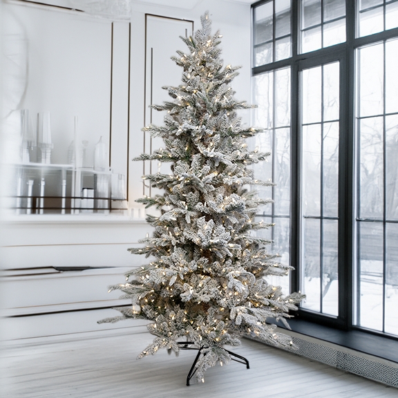 Christmas Tree Appalachian Fir Heavily Flocked Pre-Lit Warm LEDs