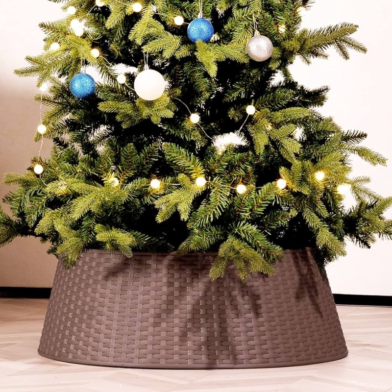 Christmas Tree Collar Brown Woven Rattan Texture Rustic Farmhouse Ring
