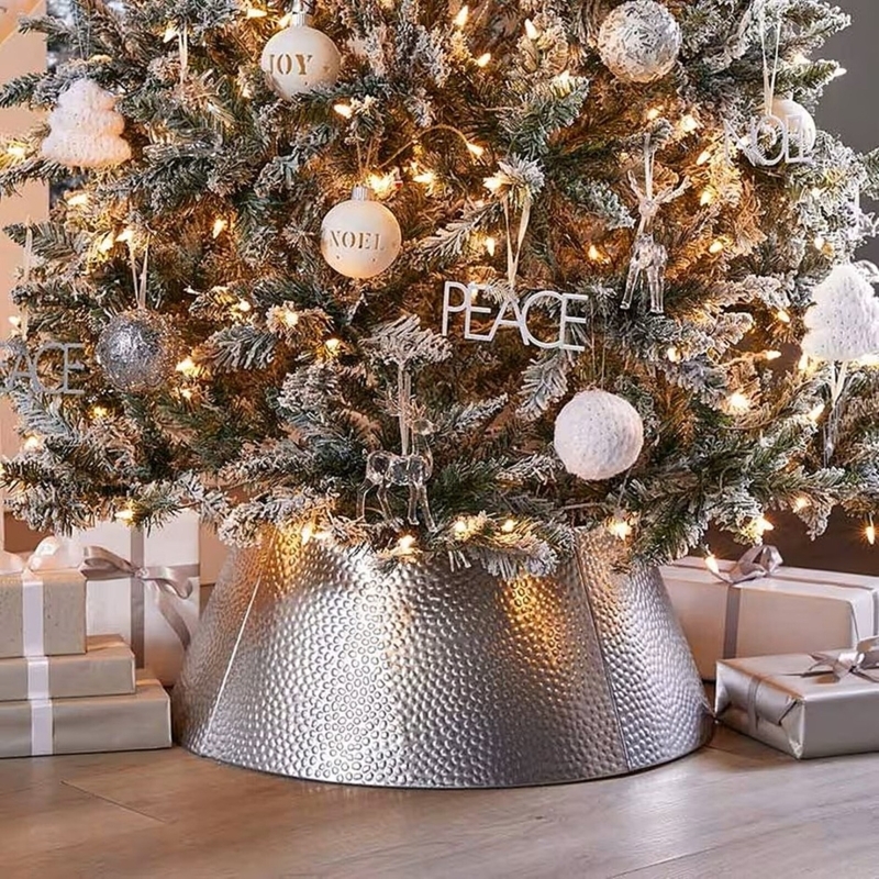 Christmas Tree Collar Hammered Silver Metal Tapered Modern Industrial
