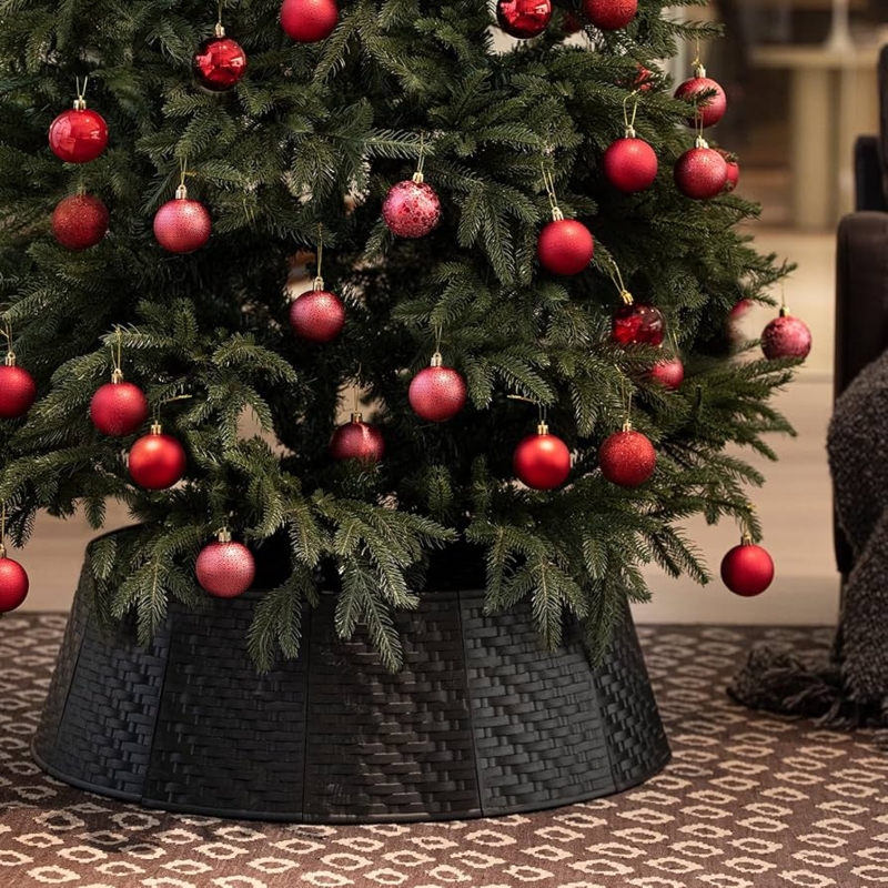 Christmas Tree Collar Matte Black Woven Texture Modern Farmhouse Base