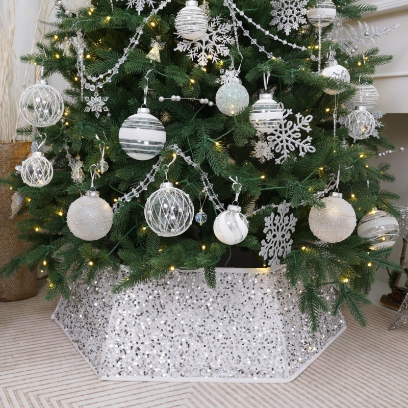 Christmas Tree Collar Plush White Sparkling Sequins Glam Holiday Cover