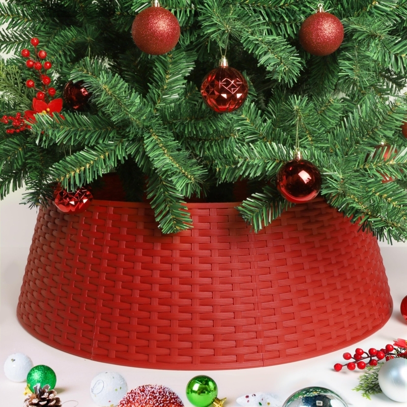 Christmas Tree Collar Vibrant Red Basket Weave Texture Traditional Base