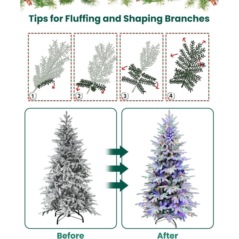 Christmas Tree Dense Needle Tips Multi-Colored Lights Colorful Glow